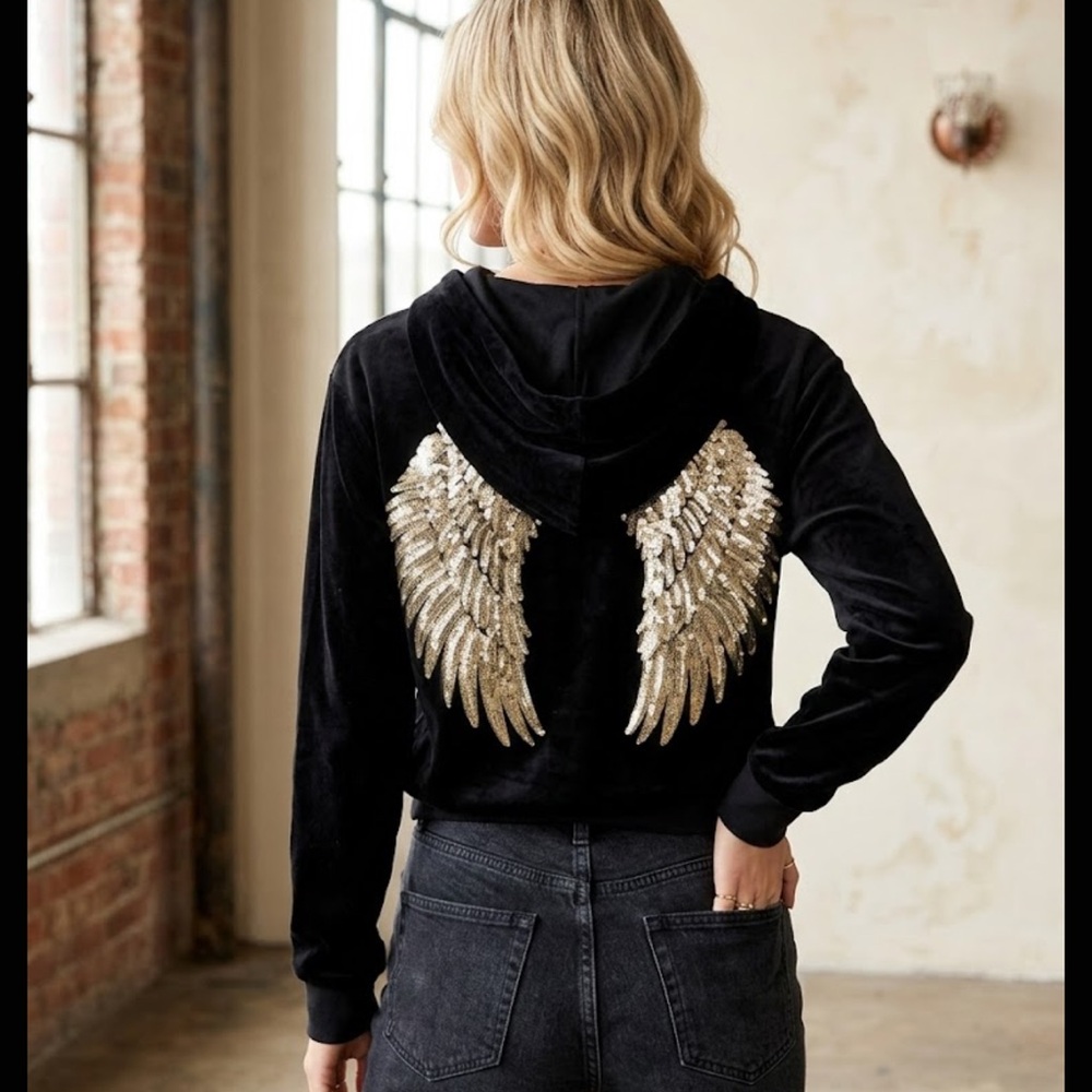 Joe’s Jeans Black Hoodie with Gold Wing Design